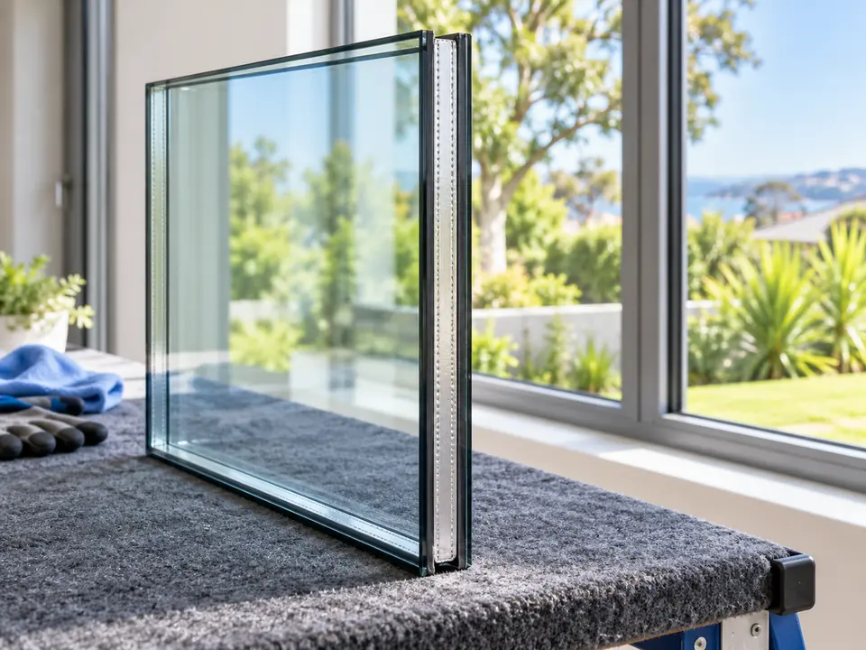 Illustration of a sealed double glazed window unit showing its perimeter spacer